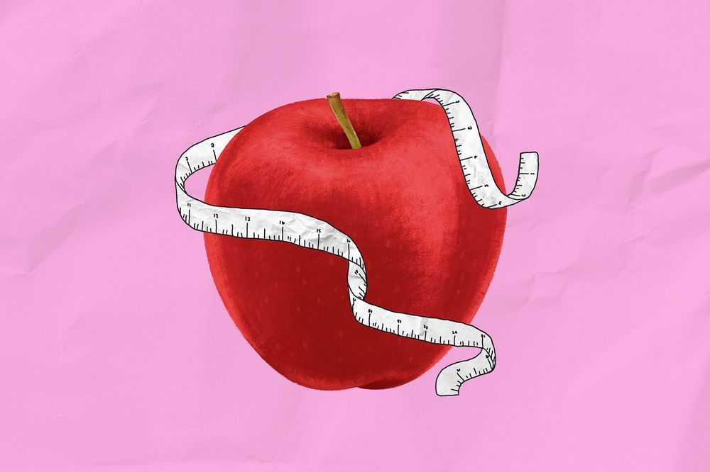 Apple tape measure, diet fruit illustration, editable design