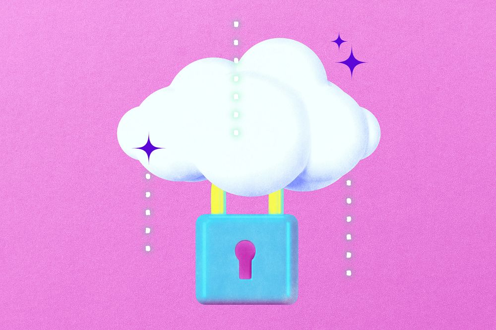 Cloud setting, editable padlock collage remix