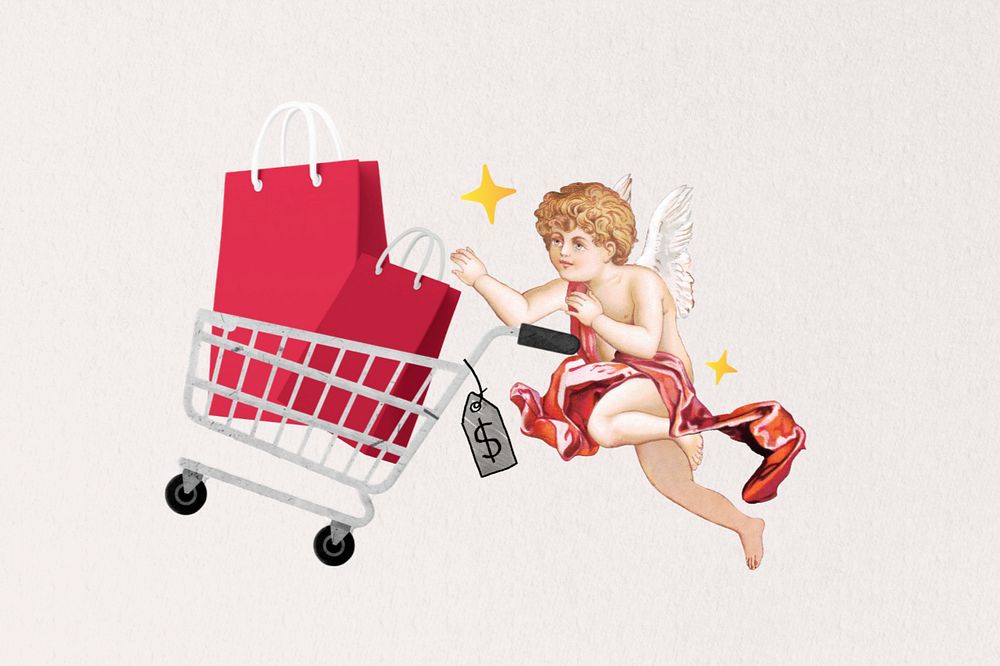 Shopping cupid, vintage editable collage art. Remixed by rawpixel.