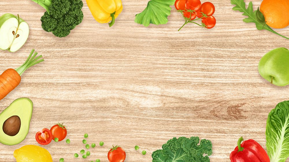 Fruits & vegetables frame computer wallpaper, editable design