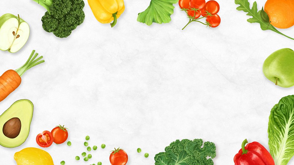 Fruits & vegetables frame computer wallpaper, editable design