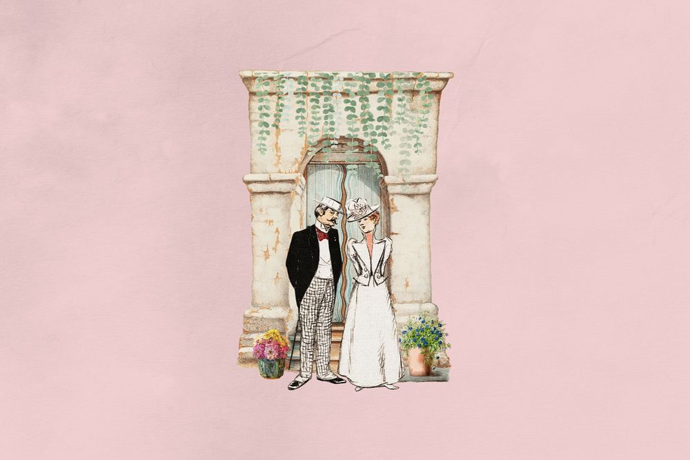 Newlywed couple, vintage wedding editable collage. Remixed by rawpixel.