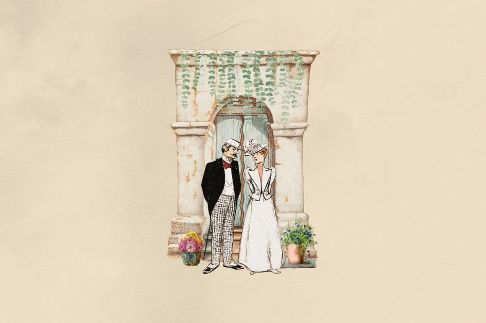 Newlywed couple, vintage wedding editable collage. Remixed by rawpixel.