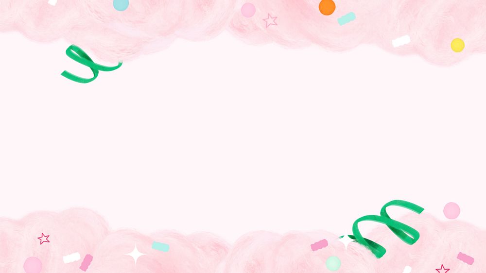 Pink cotton candy computer wallpaper, cute border background, editable design