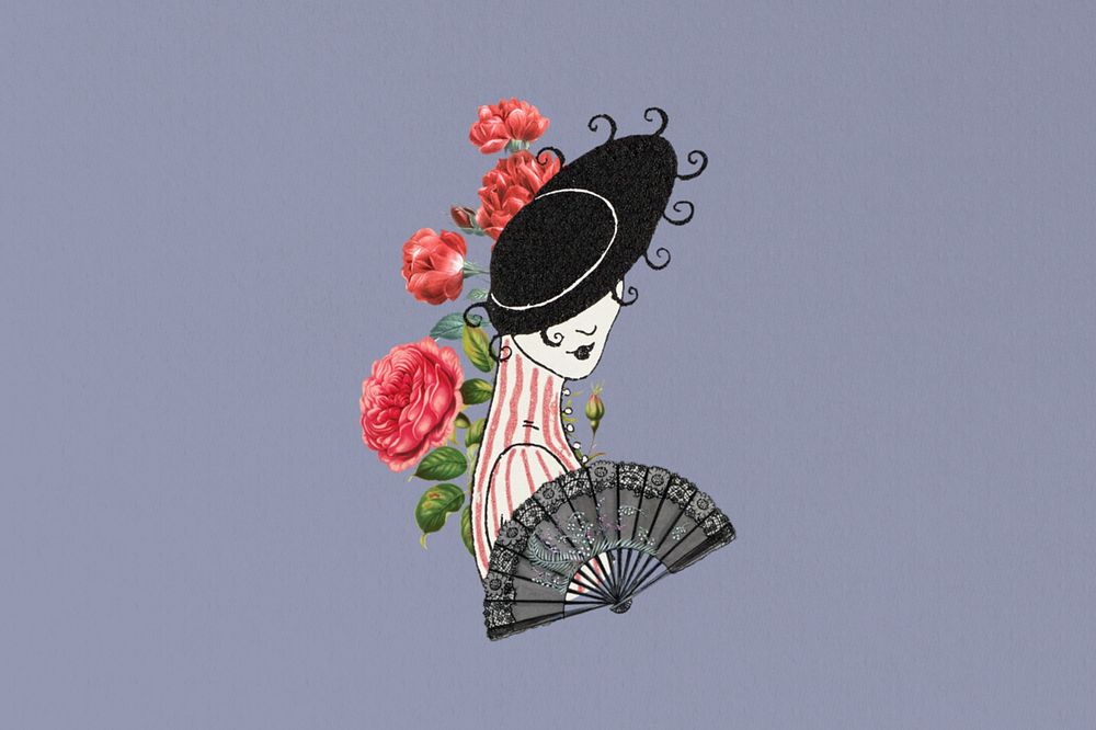 Victorian woman, editable roses flower. Remixed by rawpixel.