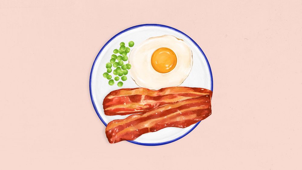 Sunny side up computer wallpaper, bacon breakfast illustration, editable design