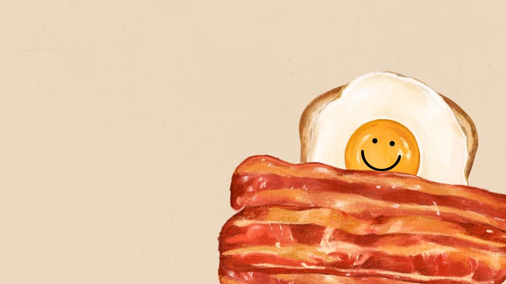 Fried egg toast computer wallpaper, bacon breakfast illustration, editable design