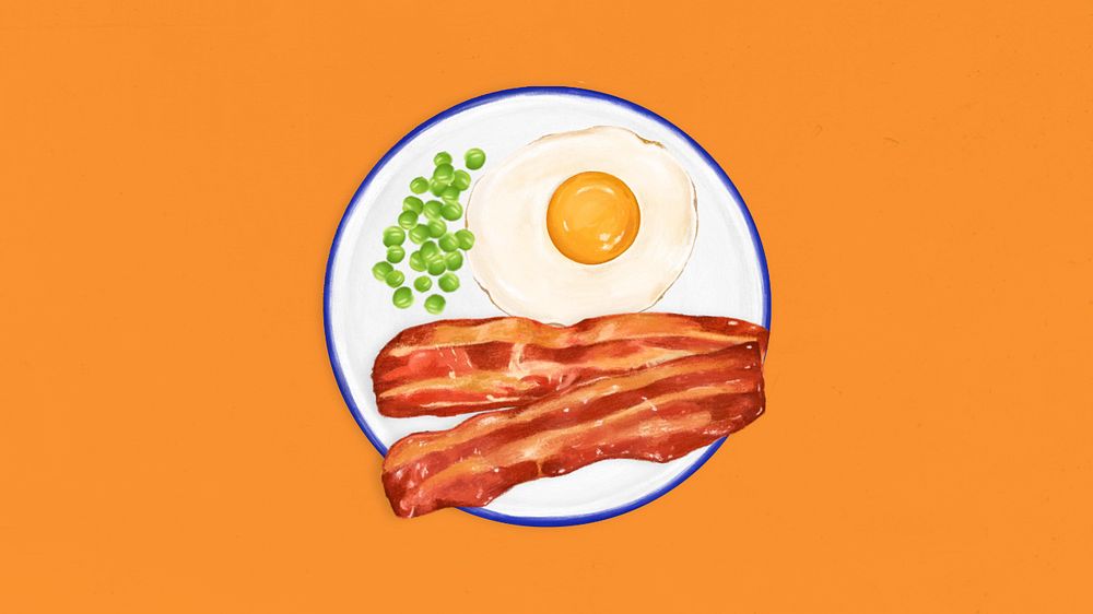 Sunny side up computer wallpaper, bacon breakfast illustration, editable design