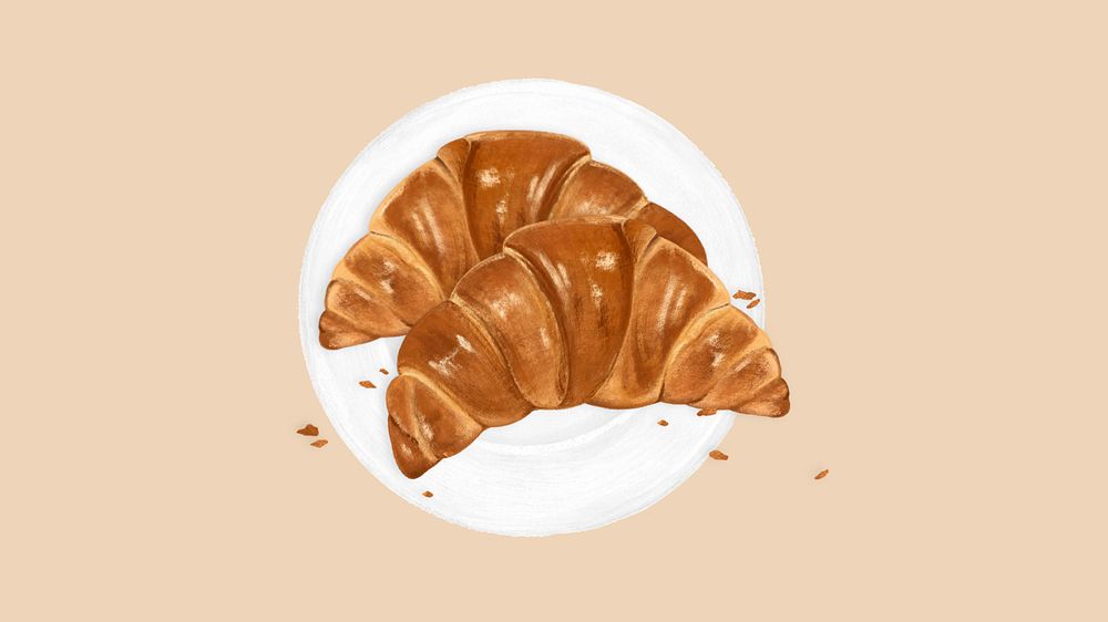 Croissant breakfast computer wallpaper, pastry food illustration, editable design