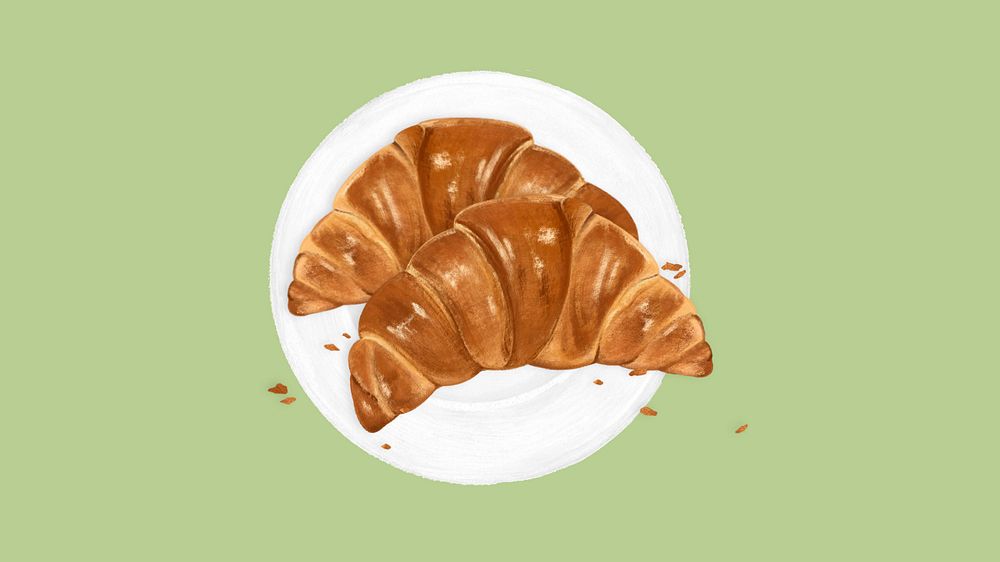 Croissant breakfast computer wallpaper, pastry food illustration, editable design