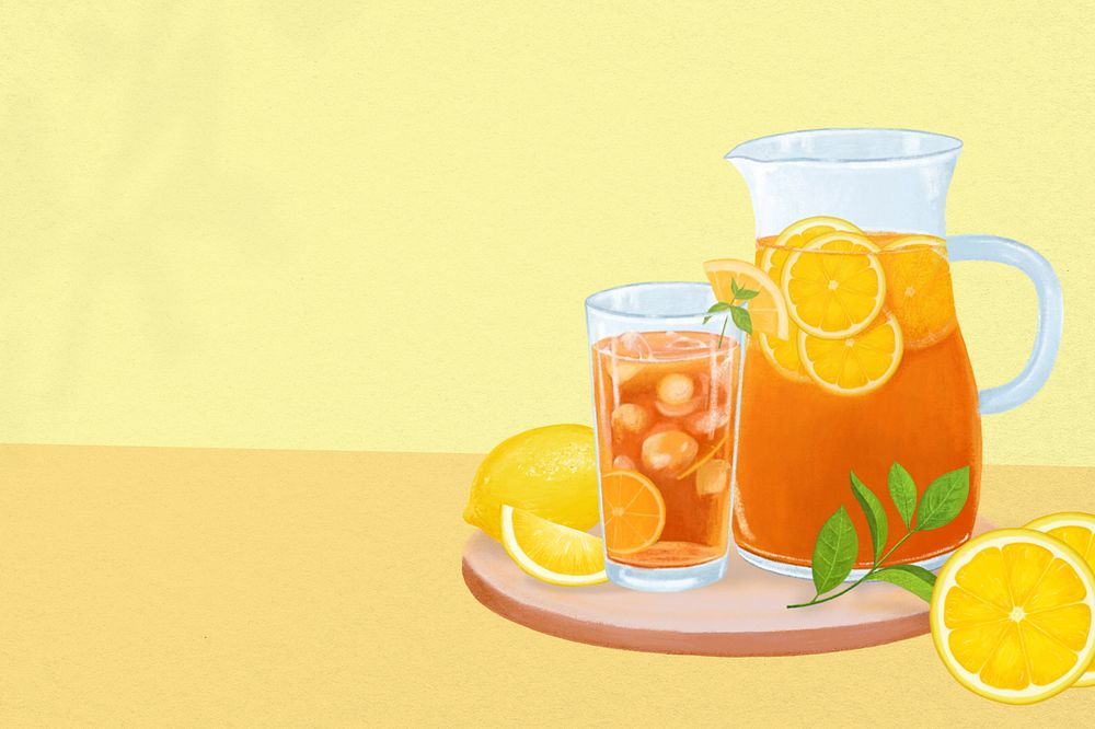 Iced lemon tea background, drinks illustration, editable design