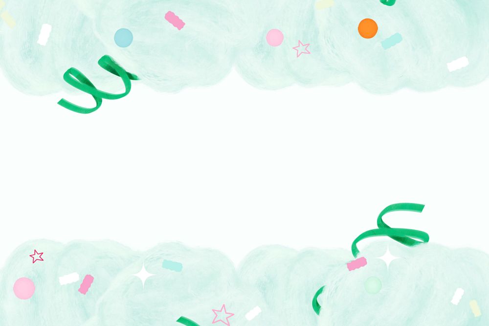 Green cotton candy background, cute border, editable design