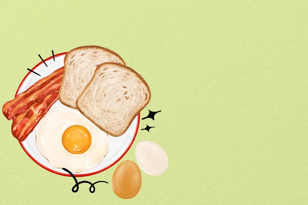 Yummy breakfast illustration background, fried-egg, bacon & toast, editable design