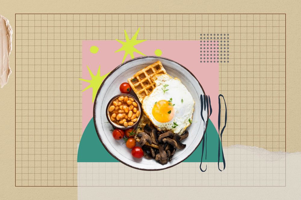 English breakfast, food paper collage art, editable design