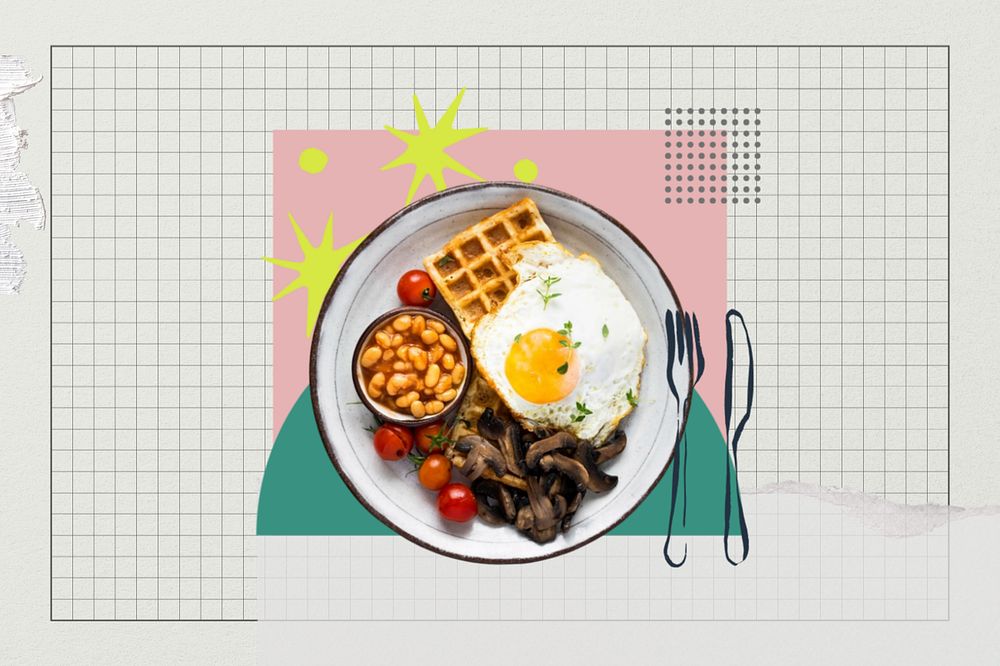 English breakfast, food paper collage art, editable design