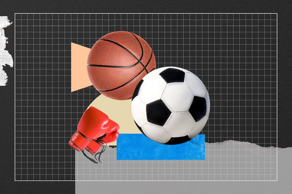 Football, basketball, creative sport remix, editable design