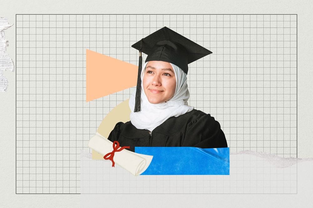 Smiling graduate, education collage art, editable design