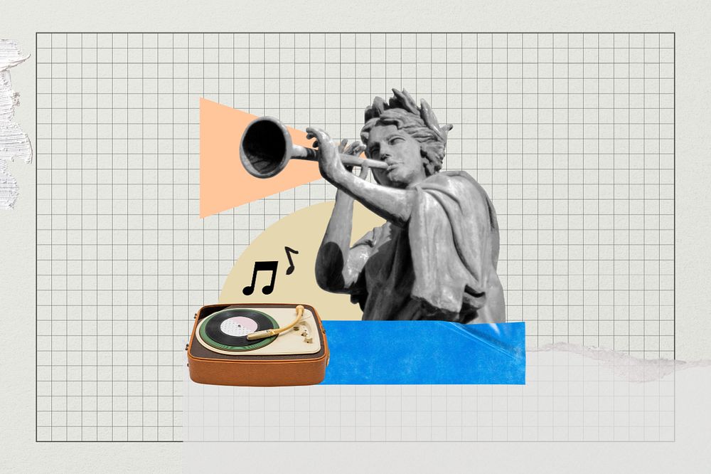 Vintage music, Greek statue paper collage art, editable design