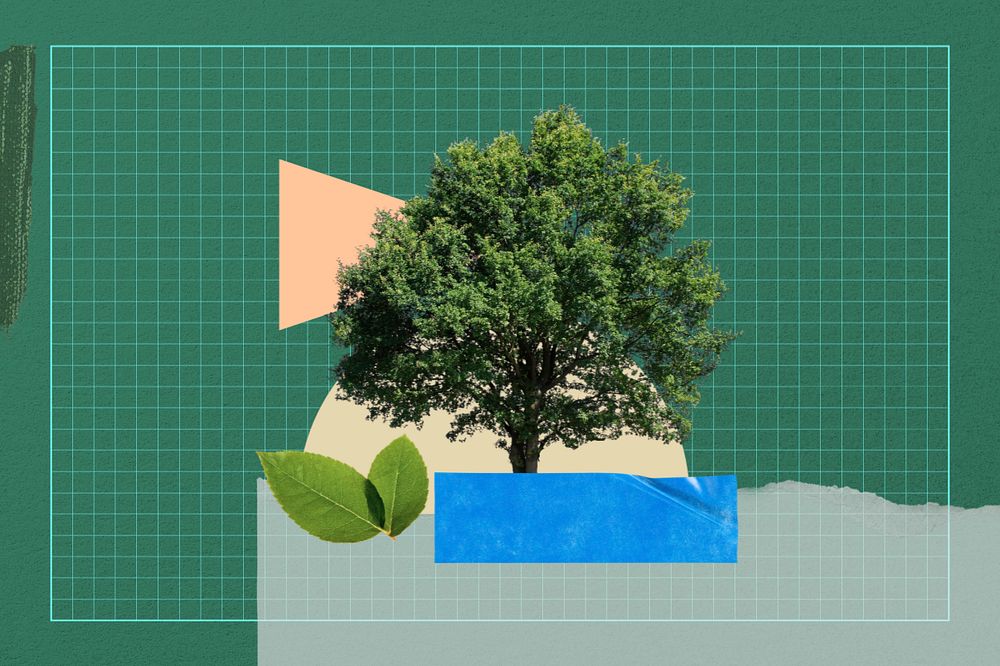 Lone tree, creative environment collage art, editable design