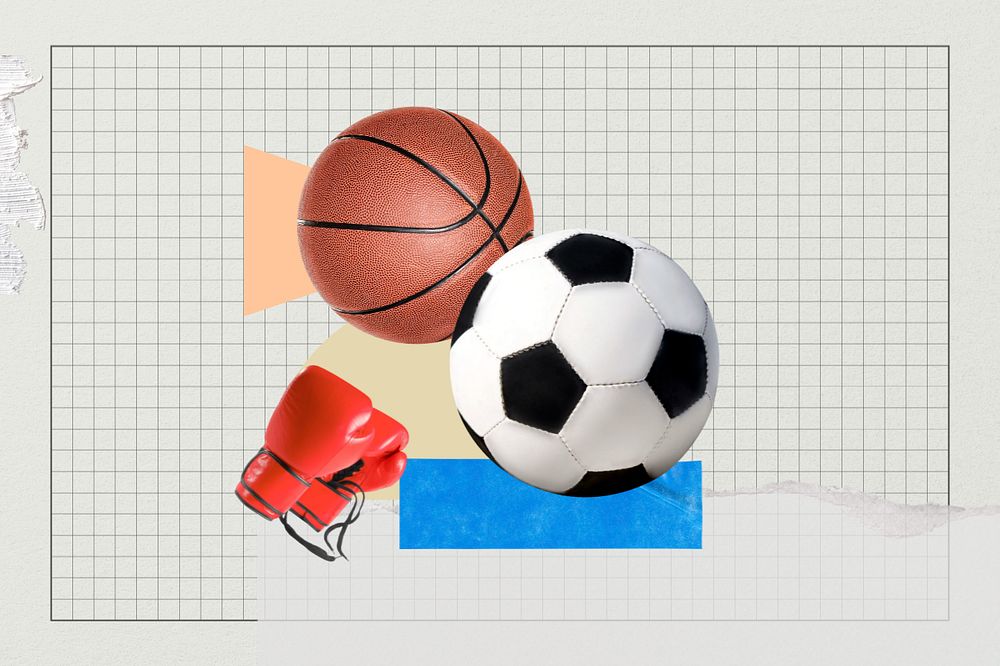 Football, basketball, creative sport remix, editable design