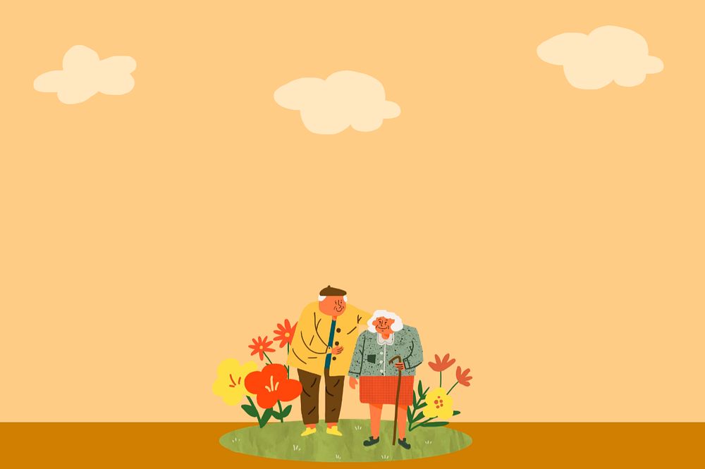 Cute old couple border background, editable design