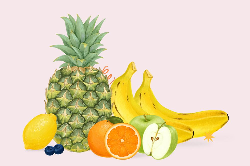 Variety of fruits, healthy food illustration, editable design