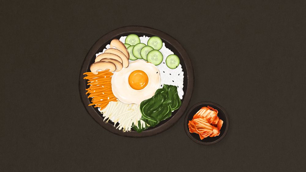 Korean bibimbap food desktop wallpaper, Asian cuisine illustration, editable design