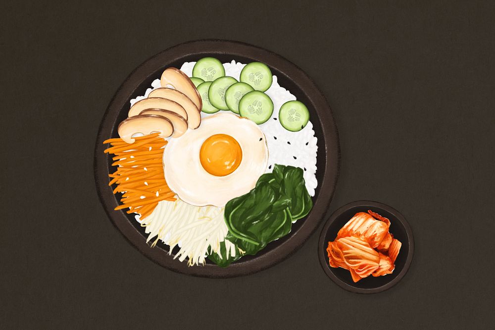 Korean bibimbap, Asian food illustration, editable design