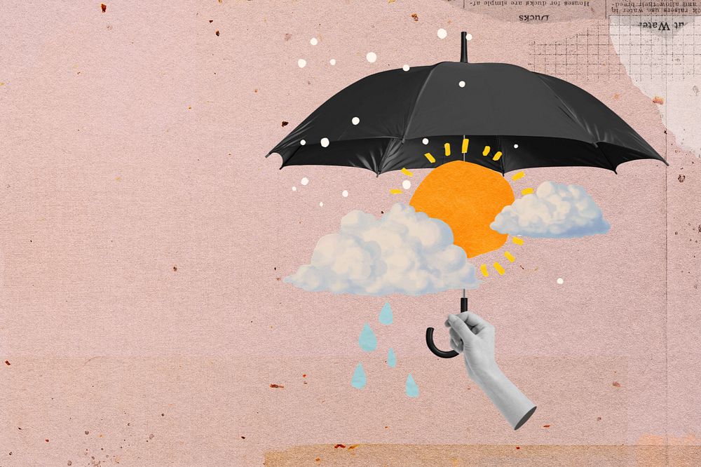 Rainy season umbrella, editable collage remix design