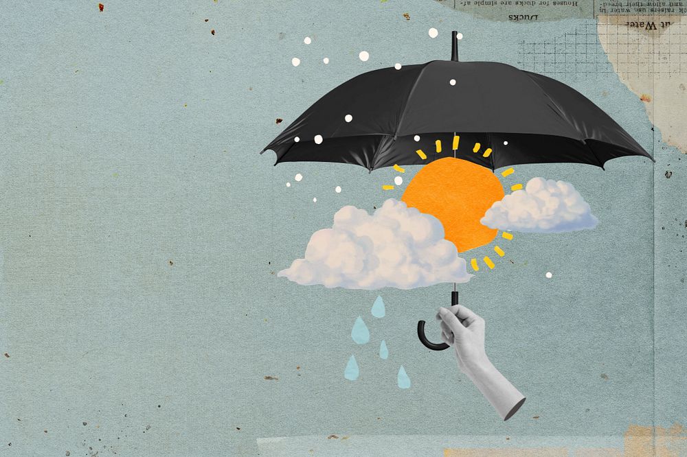 Climate change umbrella, editable collage remix design