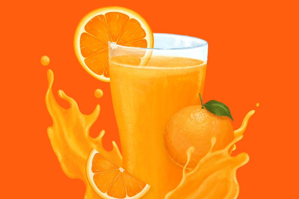 Orange juice splash, healthy drink illustration, editable design