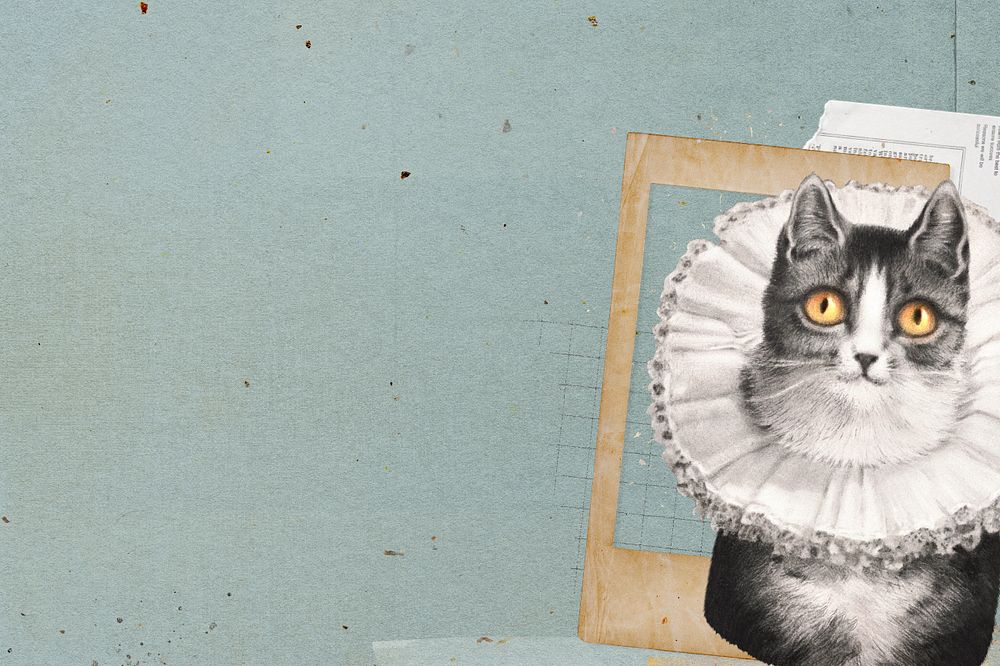 Vintage cat background, animal collage art, editable design