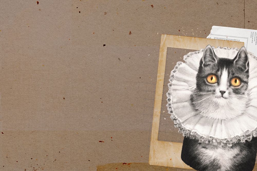 Vintage cat background, animal collage art, editable design