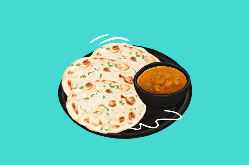 Indian butter chicken and naan break, food illustration, editable design