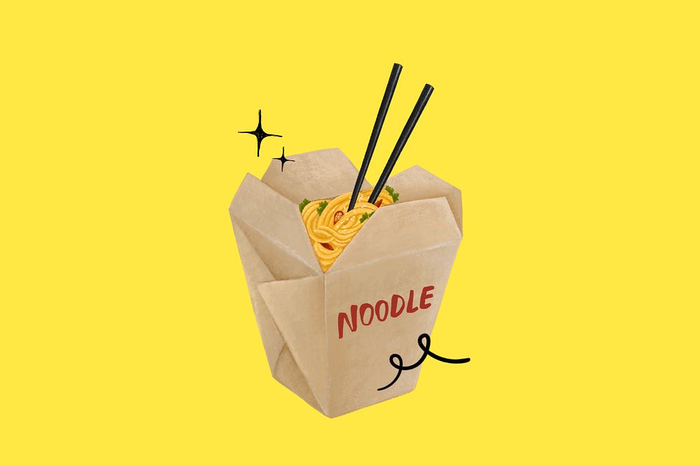 Chinese takeaway noodle, Asian food illustration, editable design