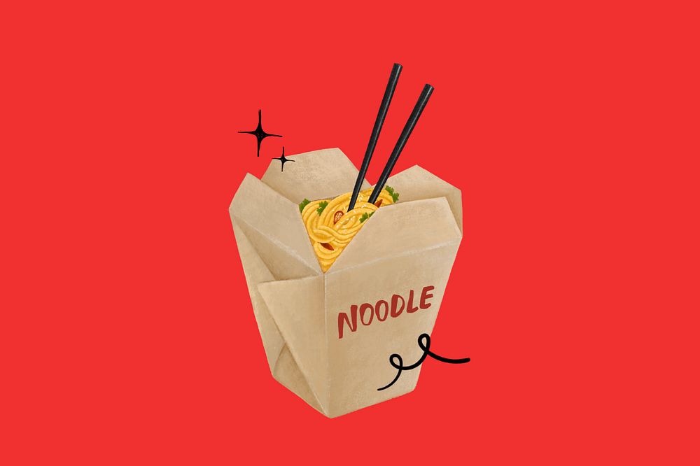 Chinese takeaway noodle, Asian food illustration, editable design