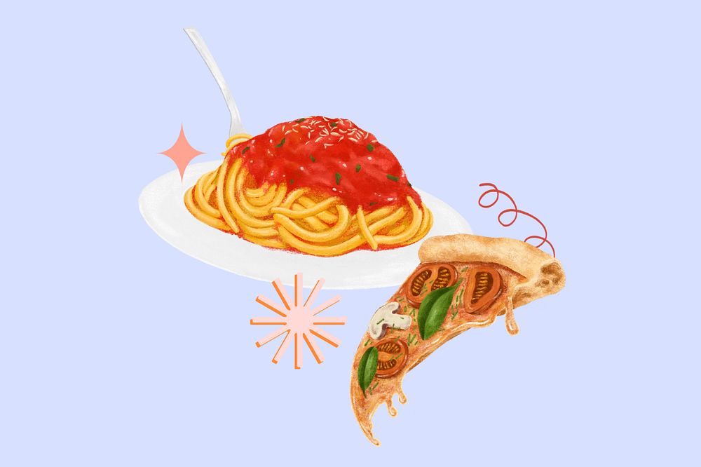 Spaghetti and pizza, Italian food illustration, editable design