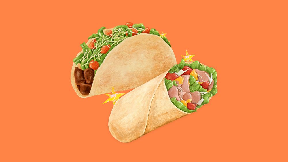 Salad wrap & taco HD wallpaper, Mexican food illustration, editable design