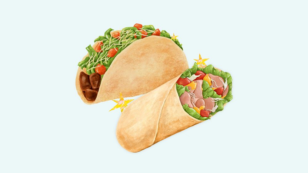 Salad wrap & taco HD wallpaper, Mexican food illustration, editable design