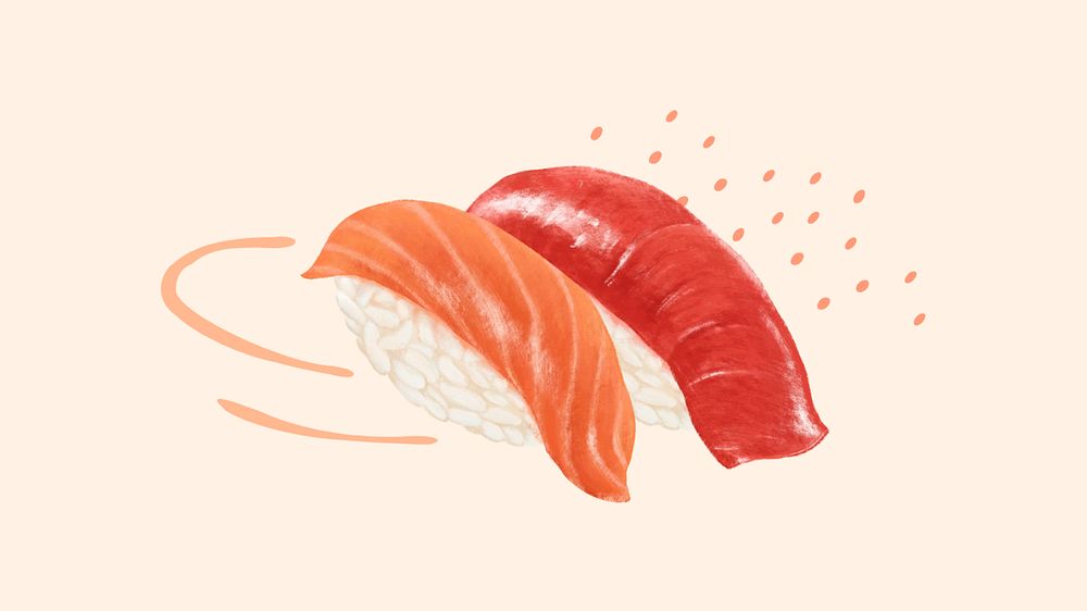 Salmon sushi HD wallpaper, Japanese food illustration, editable design