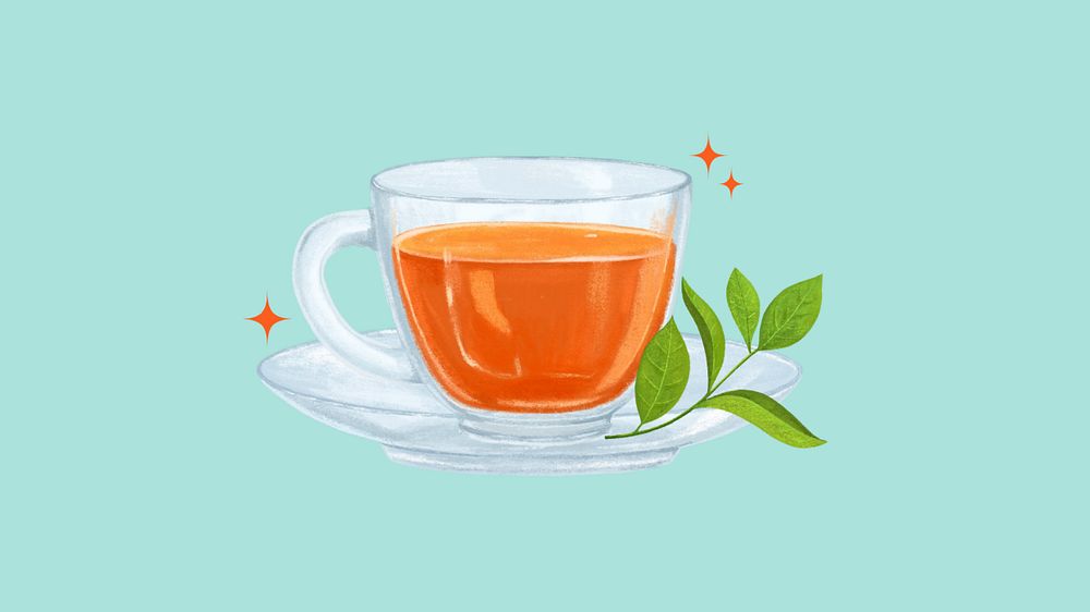 Hot tea desktop wallpaper, drink illustration, editable design