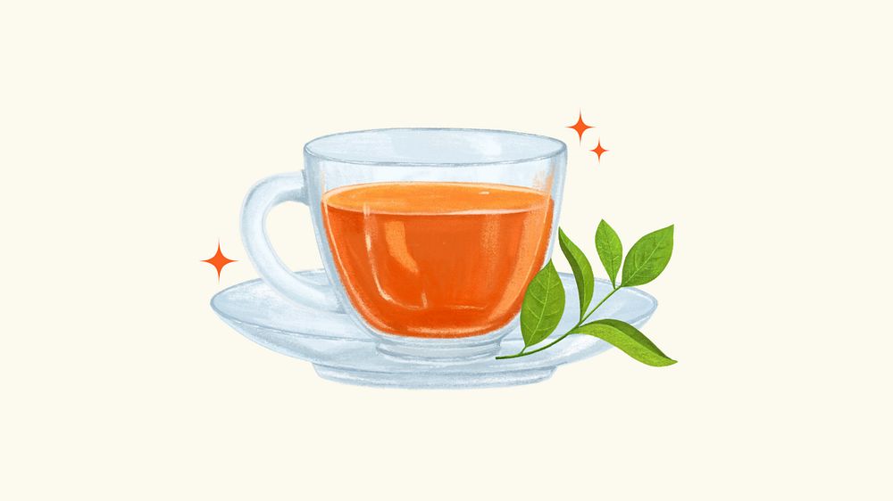 Hot tea desktop wallpaper, drink illustration, editable design