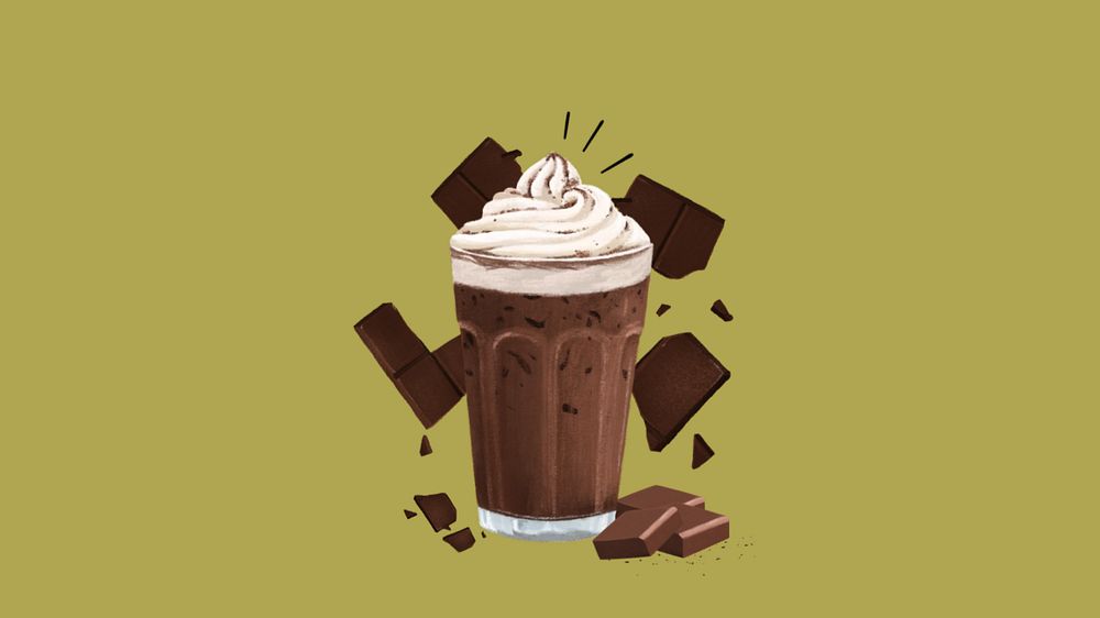 Iced chocolate milk desktop wallpaper, drink illustration, editable design