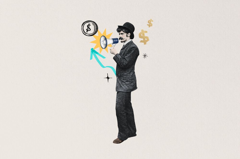 Investor finding, man holding megaphone, editable finance. Remixed by rawpixel.