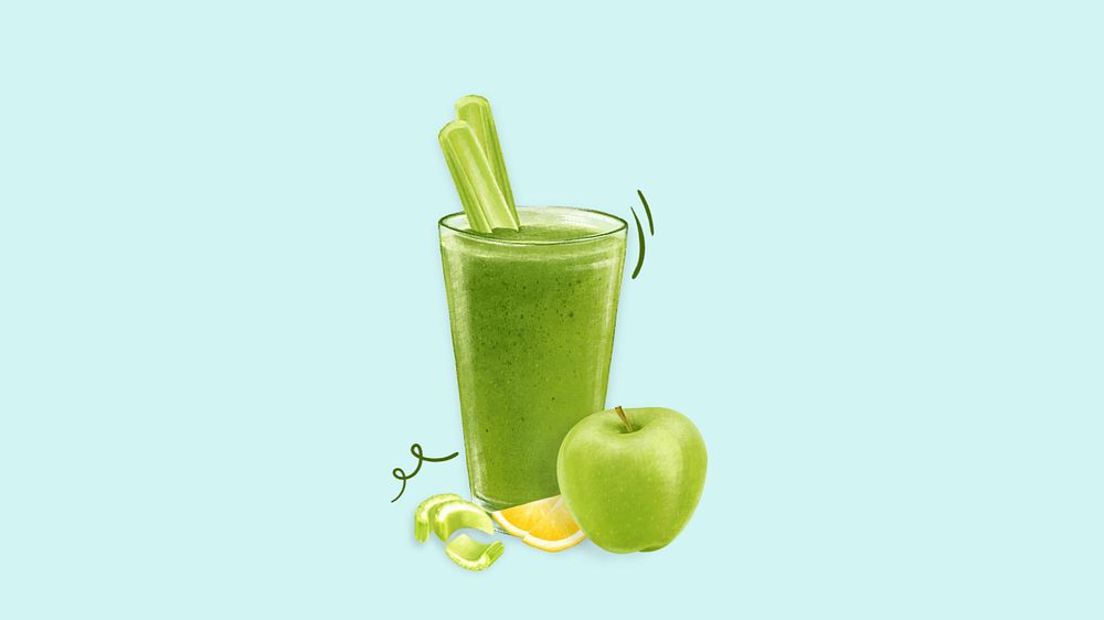 Celery apple juice desktop wallpaper, drink illustration, editable design