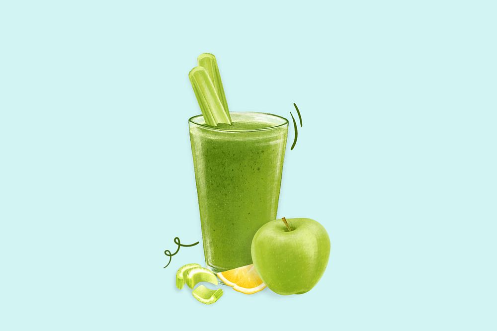 Celery & green apple juice, healthy drink illustration, editable design