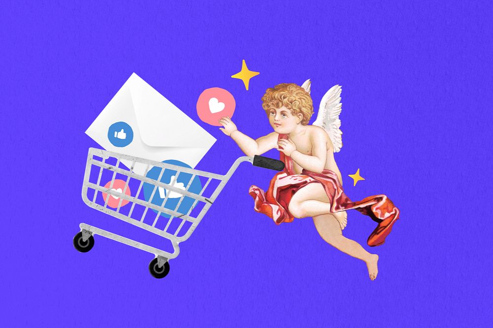 Social media reactions, editable vintage cupid. Remixed by rawpixel.