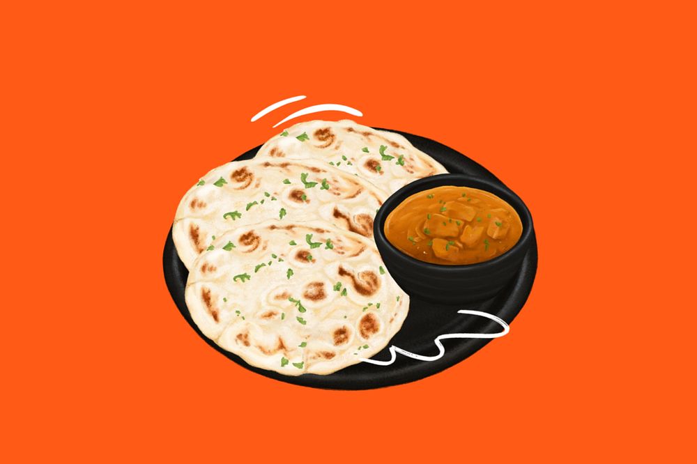 Indian butter chicken and naan break, food illustration, editable design