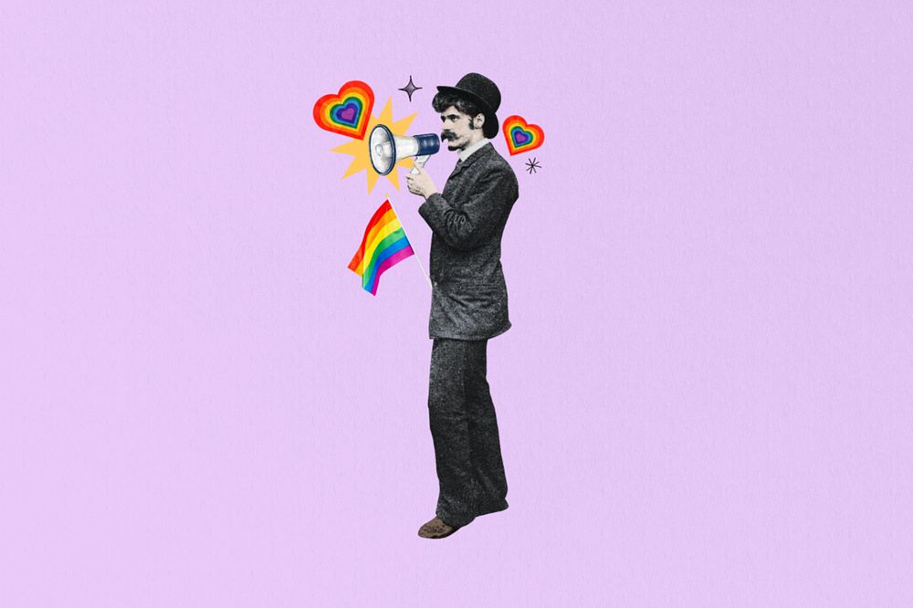 LGBT man editable activist holding pride flag. Remixed by rawpixel.