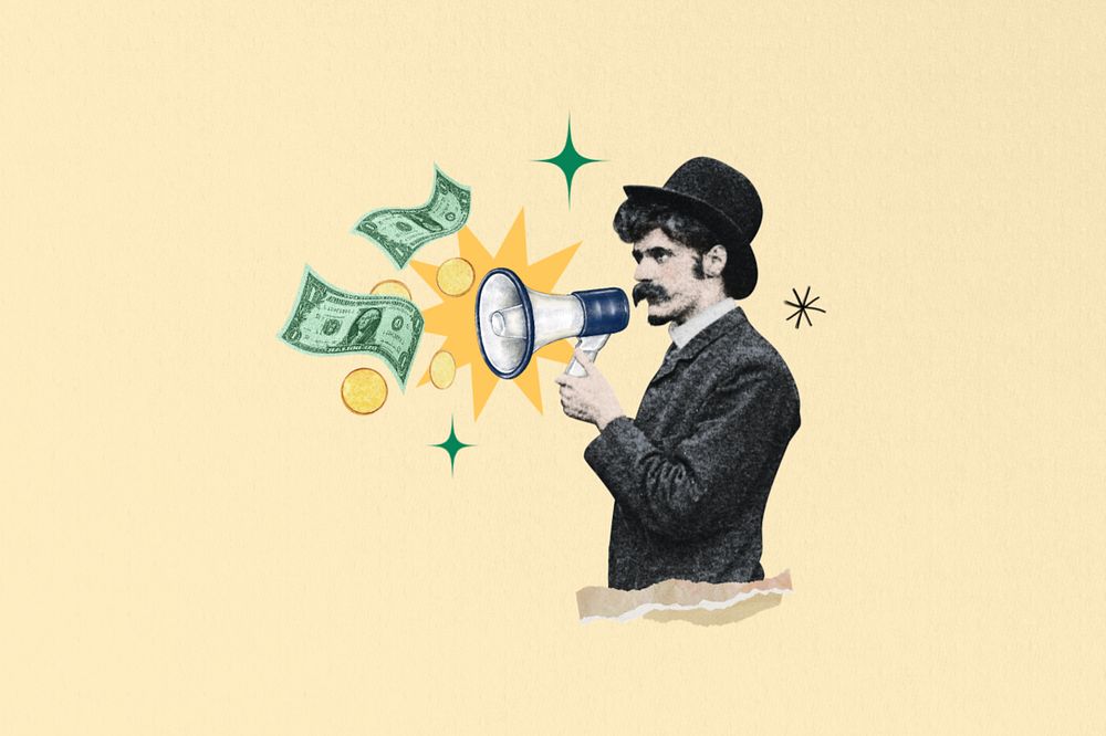 Business success, man holding megaphone editable, finance. Remixed by rawpixel.